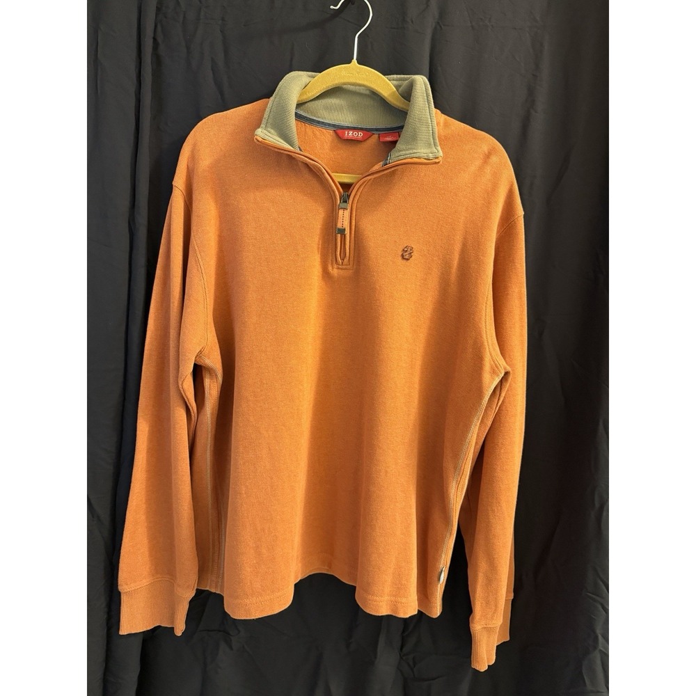 IZOD Luxury Sport Men's Orange 1/4 Zip Mock Neck Cotton Knit Sweatshirt L/G